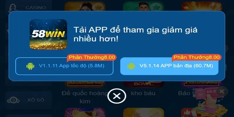 Ứng dụng 58WIN trên điện thoại