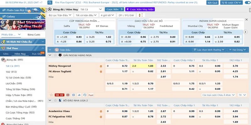 Lịch thi đấu bóng đá hôm nay