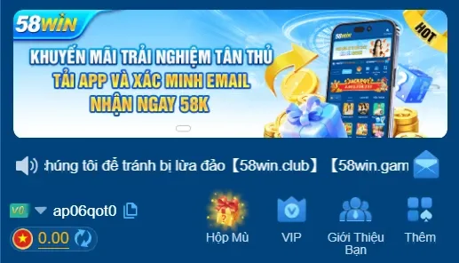 Giao diện thân thiện của 58win